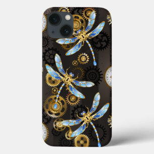 Steampunk Dragonflies on brown striped background