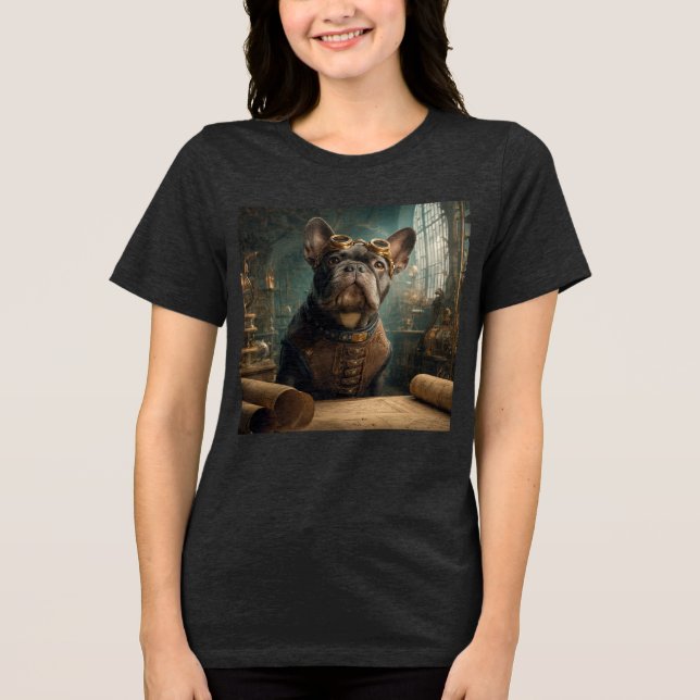 Steampunk Frenchie (Edição 2) - Camiseta Tri-blend (Frente)