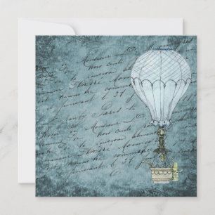 Steampunk Hot Air Balloon Dusk Blue Manuscrito