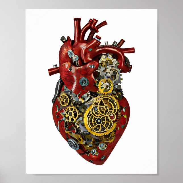Steampunk Human Heart Anatomy Art Poster (Frente)