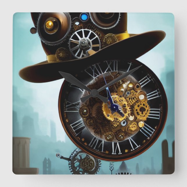 Steampunk Industrial hat faz o relógio Wall Clock (Frente)