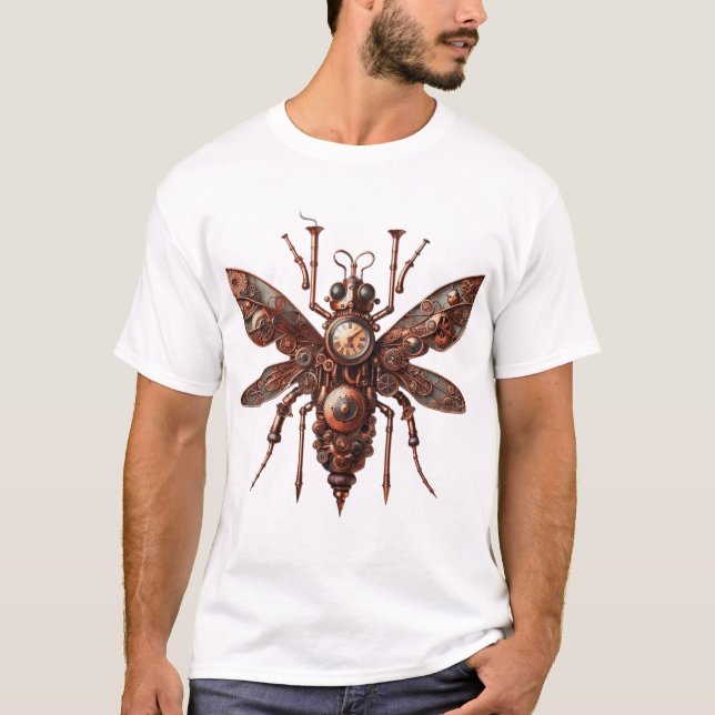 Steampunk Insetos Design T-Shirt (Frente)