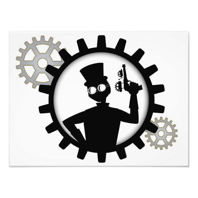 Steampunk Man Segurando Arma Na Impressão De Foto  (Frente)