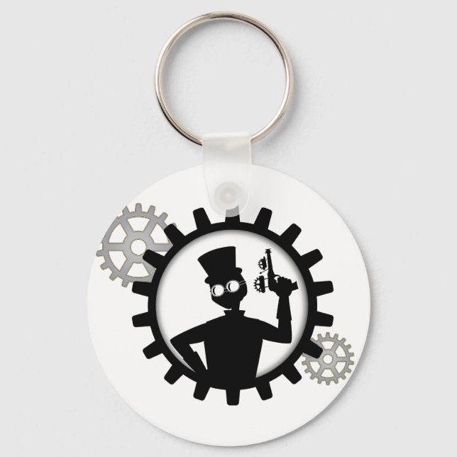Steampunk Man segurando arma no Chaveiro do botão  (Frente)