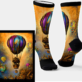 Steampunk Mauve & Blue Hot Air Balloon Orange Sky