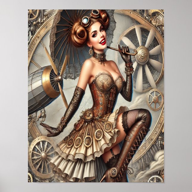Steampunk Pin-Up Poster 3, Glamor & Vintage (Frente)