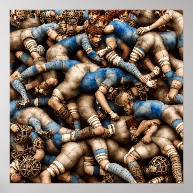 Steampunk Rugby - Impressão de pintura de rugby (Frente)