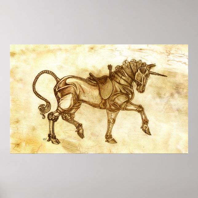 Steampunk Unicorn Sketch Poster (Frente)