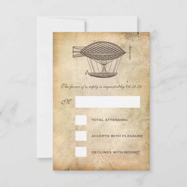 Steampunk Wedding RSVP Victorian Airship (Frente)