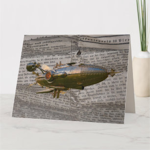 STEAMPUNK ZEPPELIN BLIMP NEWSPAPER CARTÕES DE ANIV