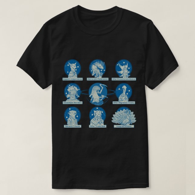 Stellaris Leviathan and other species.   T-Shirt (Frente do Design)