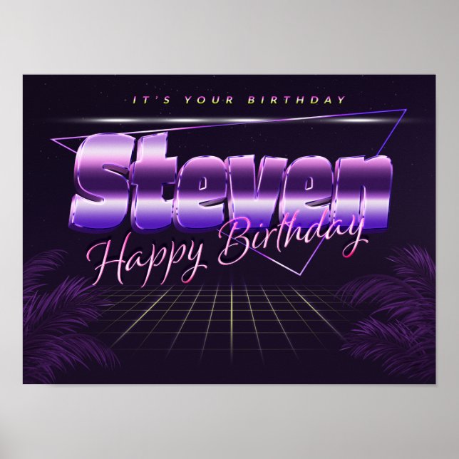 Steven Name Vorname lila retro Poster Geburtstag (Frente)