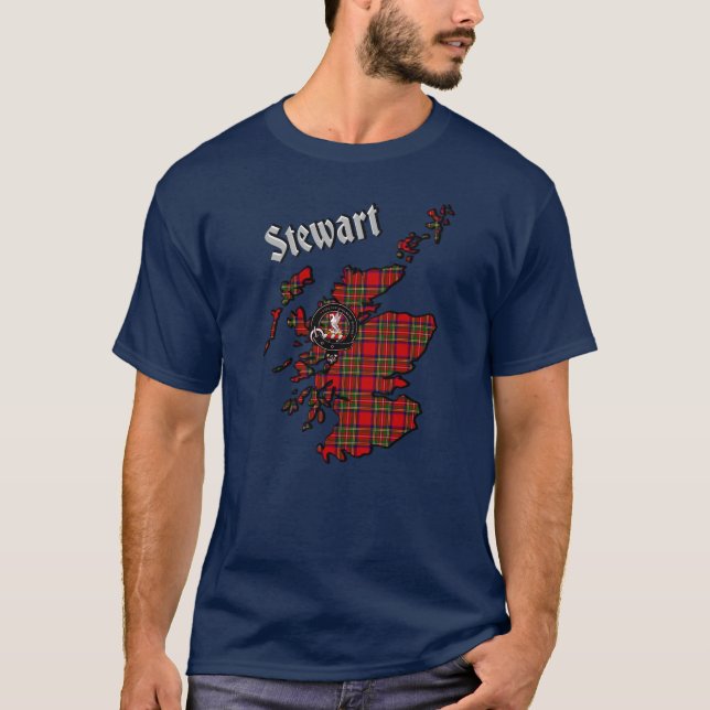 Stewart Tartan Map & Crachá T-Shirt (Frente)