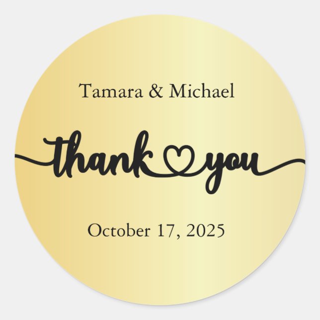 Stickers, Etiquetas de casamento, Obrigado Dourado (Frente)
