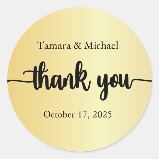 Stickers, Etiquetas de casamento, Obrigado Dourado (Frente)