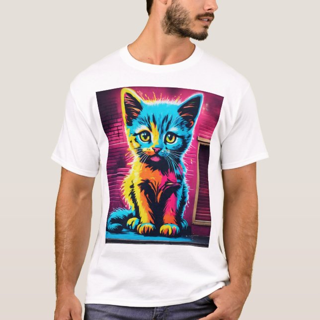 Sticky Kitty–Vibrant Cursive Graffiti Logo T-Shirt (Frente)