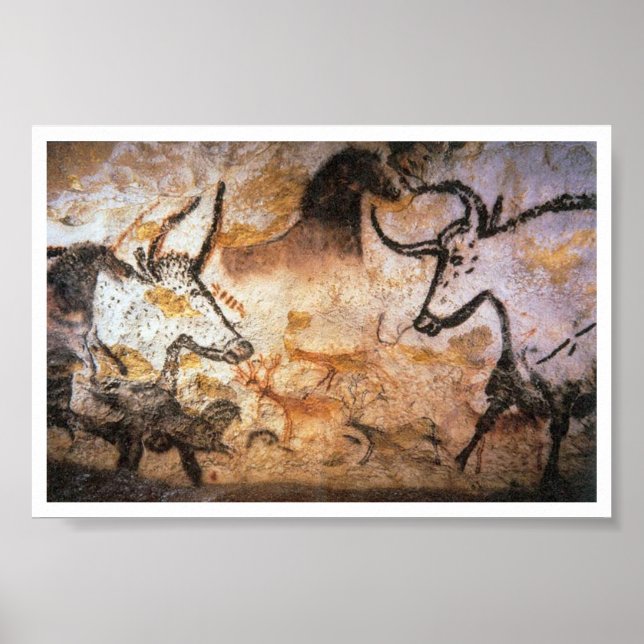 Stone Age Lascaux Bulls Buffalo Art Poster (Frente)