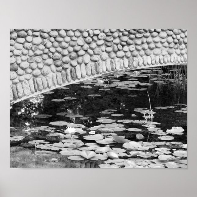 Stone Bridge Lily Pond Black White Impressão (Frente)