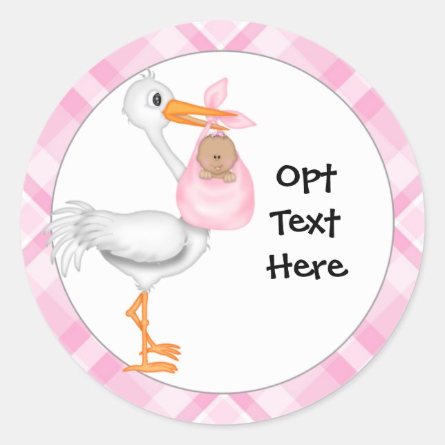 Stork & Baby Girl com adesivos de pele escura (Frente)
