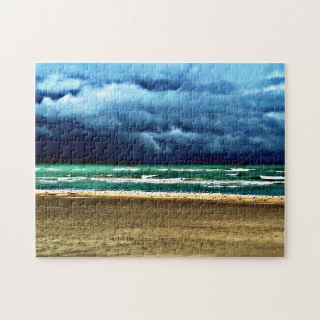 Stormy Weather Beach Scene Quebra-cabeça (Horizontal)