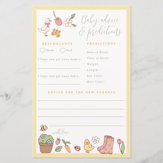 Storybook Garden Baby Advice and Predictions Game (Frente)