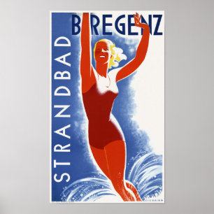Strandbad Bregenz Áustria Poster vintage 1935