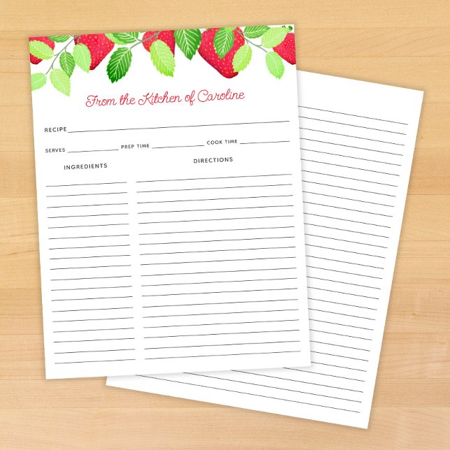 Strawberries Red Berry Recipe Card Binder Insert (Criador carregado)