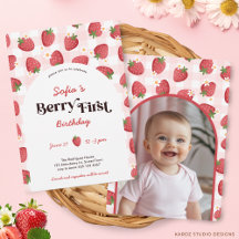 Strawberry Berry Primeiro Convite de Aniversário
