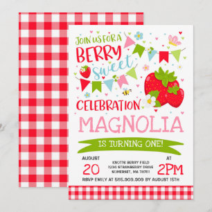 Strawberry Birthday Convite Berry Sweet Party