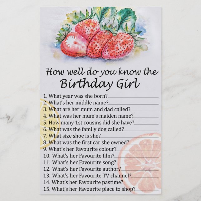 Strawberry Como você conhece bem a aniversariante? (Frente)