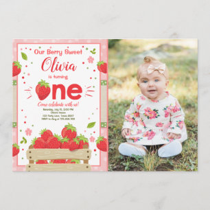 Strawberry First Birthday Convite à Fruta de Verão