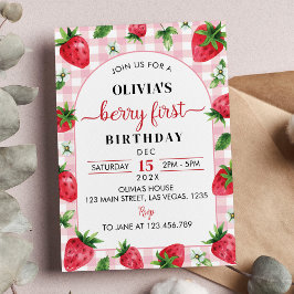 Strawberry First Birthday Convite Berry Sweet