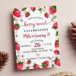 Strawberry First Birthday Convite Berry Sweet