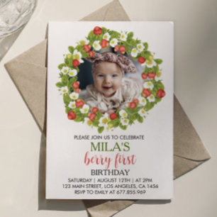 Strawberry First Birthday Convite Berry Sweet