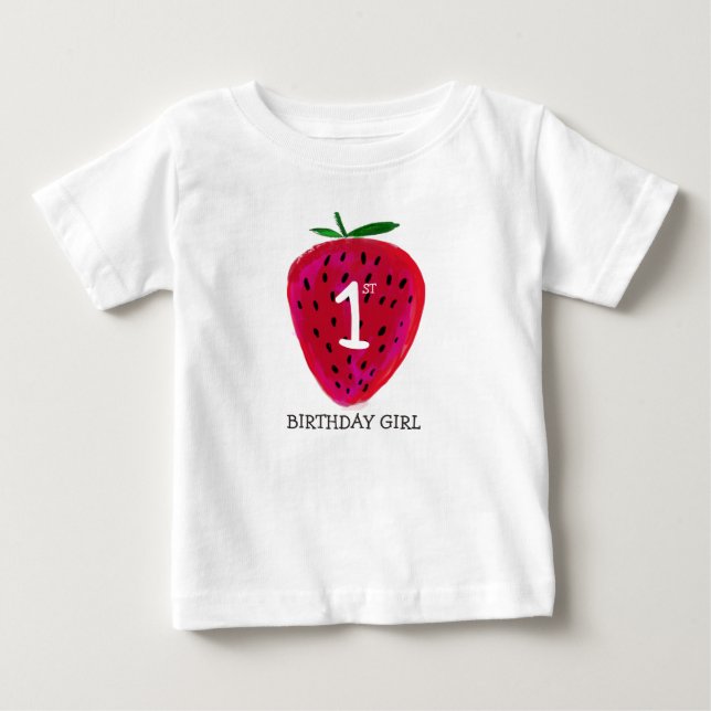 Strawberry First Birthday Girl T-shirt (Frente)
