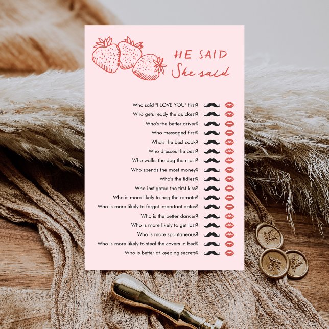Strawberry He Said She Said Bridal Shower Game (Criador carregado)