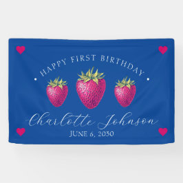 Strawberry Hearts Birthday Girl Dark Blue