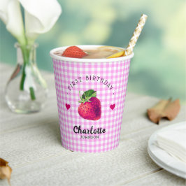 Strawberry Hearts Birthday Girl Pink Checkered