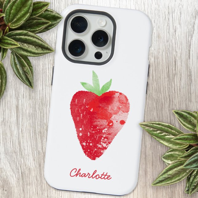 Strawberry Watercolor Personalizada (Personalized script name watercolor strawberry art cell phone case)