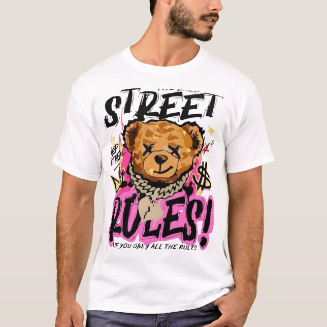 Street Rules Urban Bear Graphic T-Shirt (Frente)
