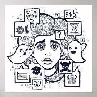 "Stresshead" Poster de Desenho de Mulher Estressad