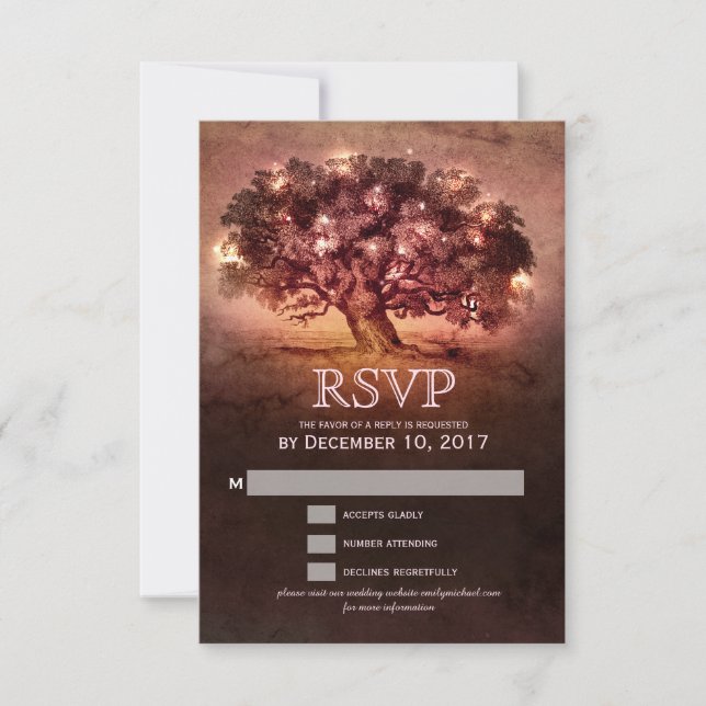 String Lights Oak Tree Country Weding RSVP (Frente)