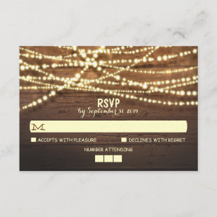 String Lights Wooden Rustic Weding RSVP Card