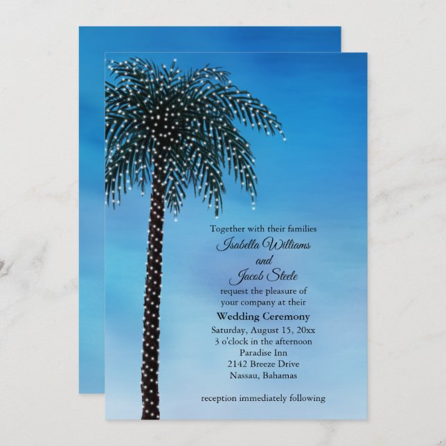 String Luzes Palm Tree Convite de casamento Waterc (Frente/Verso)