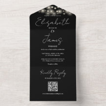 String Luzes QR Código Black and White Casamento