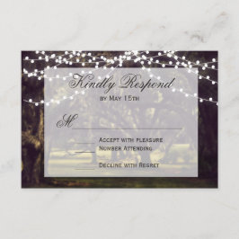 String of Lights Rustic Oak Tree Wedding RSVP Card