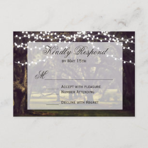 String of Lights Rustic Oak Tree Wedding RSVP Card