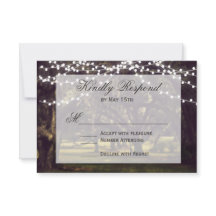 String of Lights Rustic Oak Tree Wedding RSVP Card