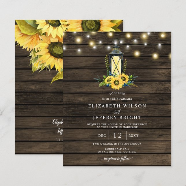 String Orçamentária Luz Girassol Lanterna Convite (Frente/Verso)