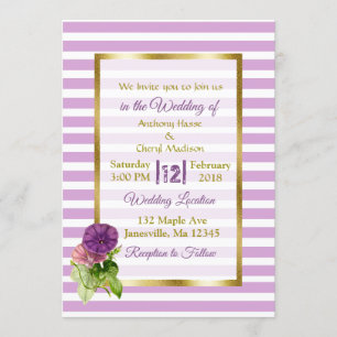 Stripe RoxoPetunias e Dourados Convites para Casam